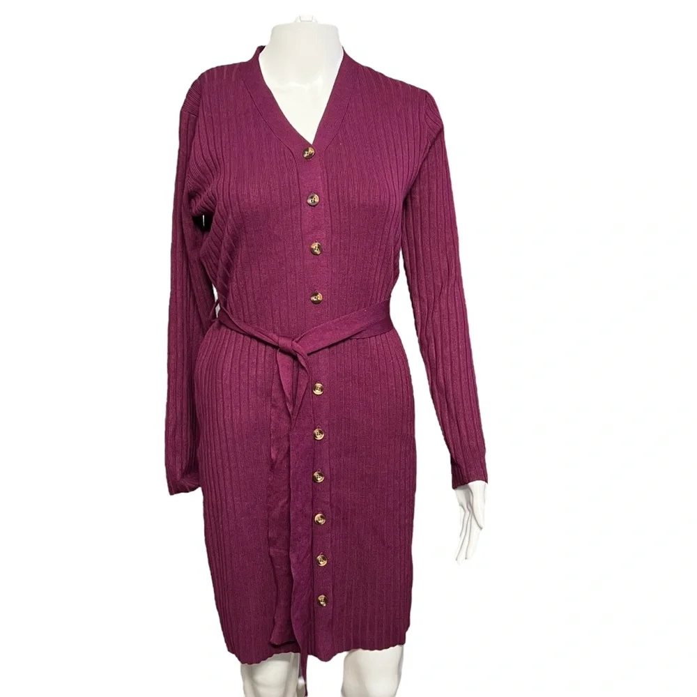 Lark + Grey - Womens Ribbed Sweater Dress w/Belt Sz MD - Picture 1 of 4